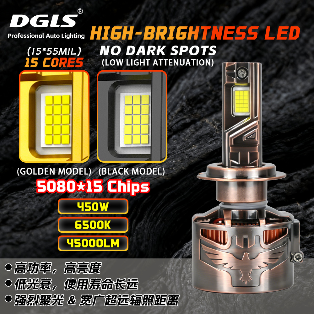 DGLS patentado brillante águila D45 tres tubos de cobre conductores de calor transfronterizos explosión polvo bronce LED faro brillante 430W