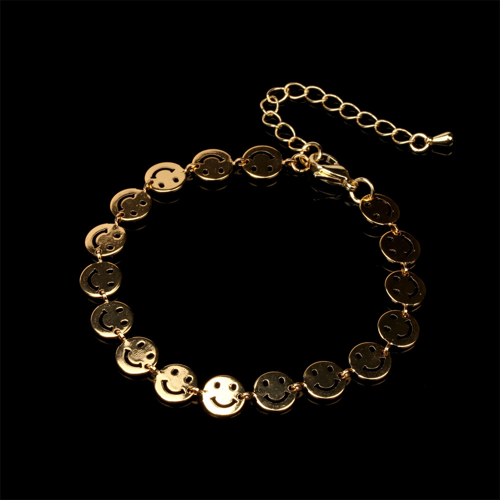 simple fashion copper smiley face chain bracelet necklace wholesale nihaojewelry