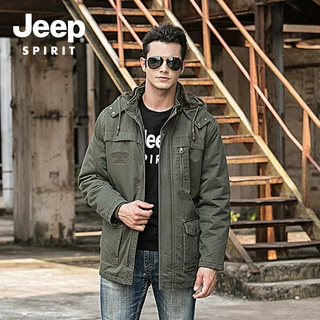 JEEP SPIRIT 2023年冬季可脱卸加绒内胆连帽保暖外套男中长款加厚