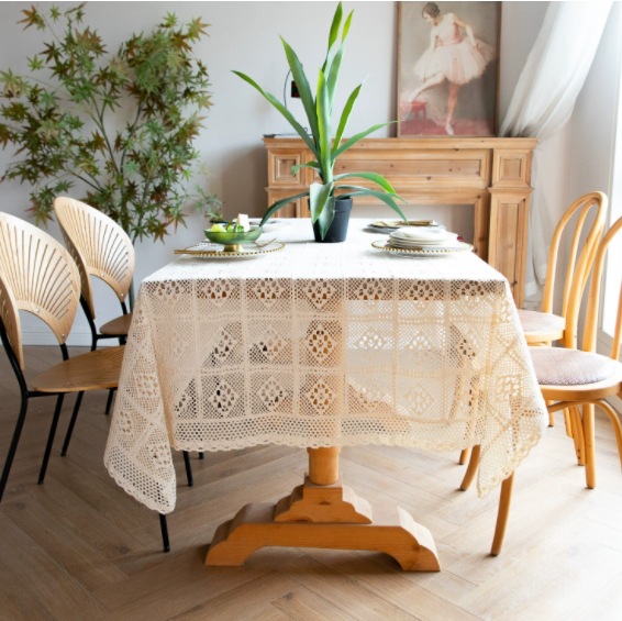 Crochet square plaid. off-white. white cloud lace