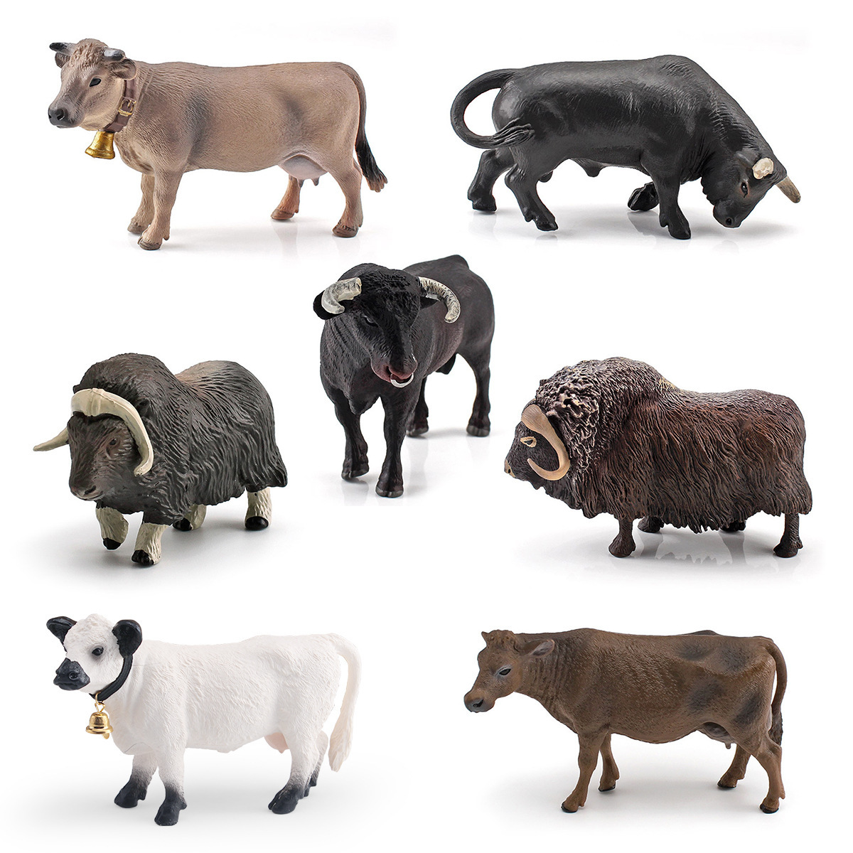 Modelo realista de toro negro, toro marrón suizo, toro norte-africano, gnomo, para decoración de dioramas de granja, transfronterizo Amazon.