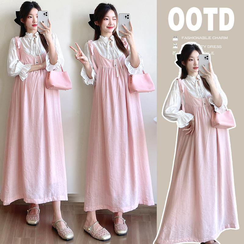 Real Shot of Sweet and Gentle Korean Style Pregnant Women’S Super Pretty and Elegant Long Skirt Suit