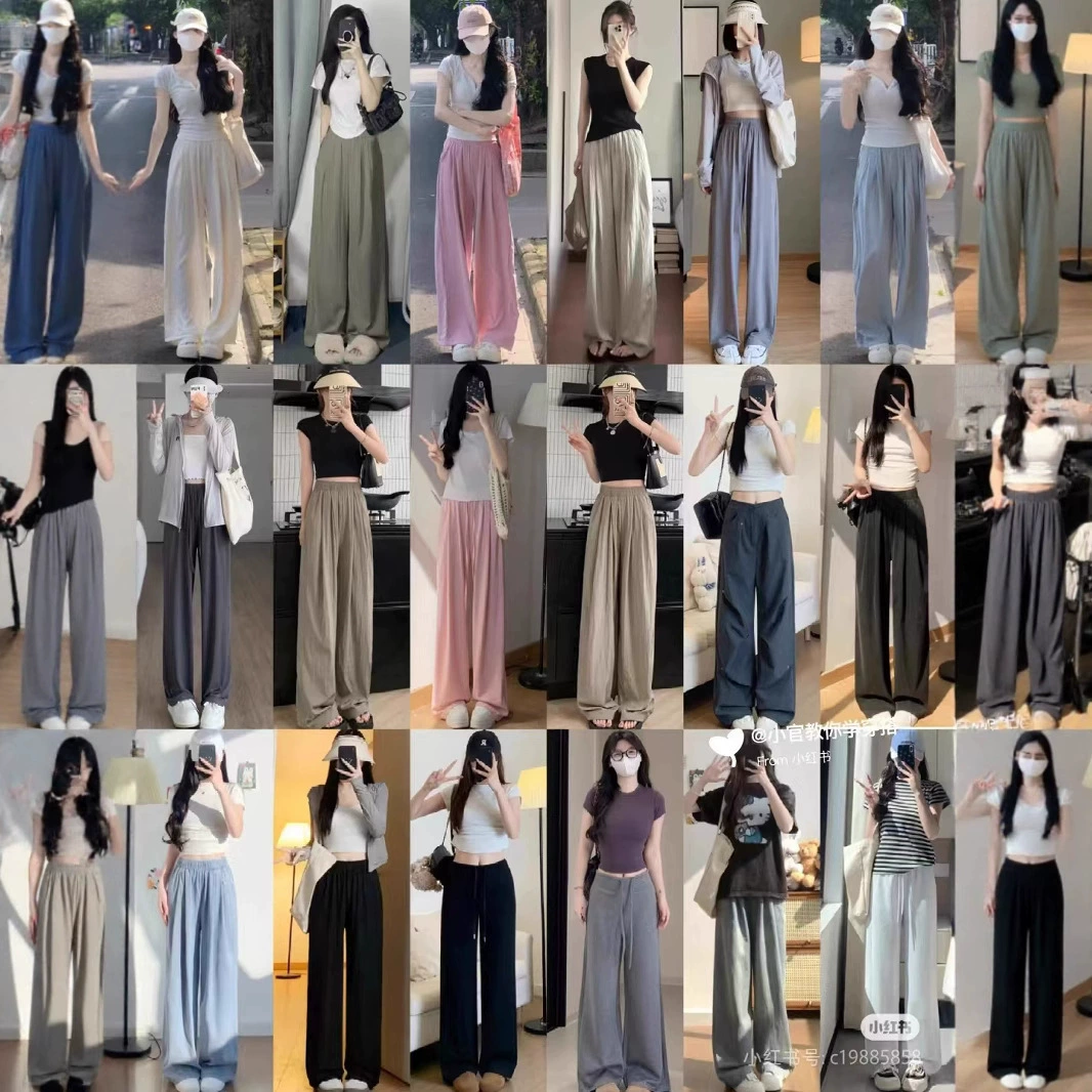 Льняные широкие брюки Tencel для женщин, летние тонкие брюки 2024 года, новые драпированные повседневные прямые брюки с высокой талией и защитой от солнца из хлопка и льна