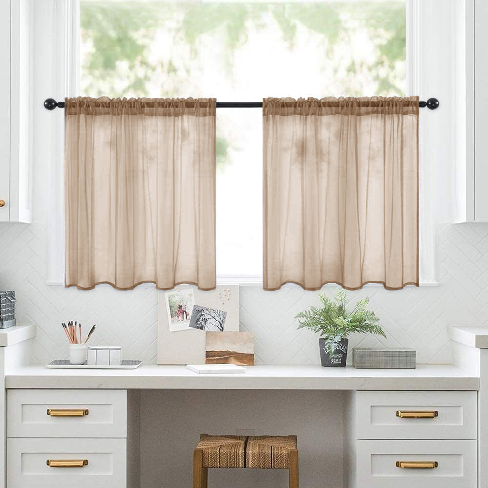 Cortinas semioscuras prefabricadas de terileno de doble barra para cocina y baño, de Amazon, en stock.