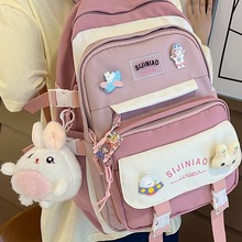 书包儿童小学生女生初中生撞色背包高中学生大学生批发双肩包
