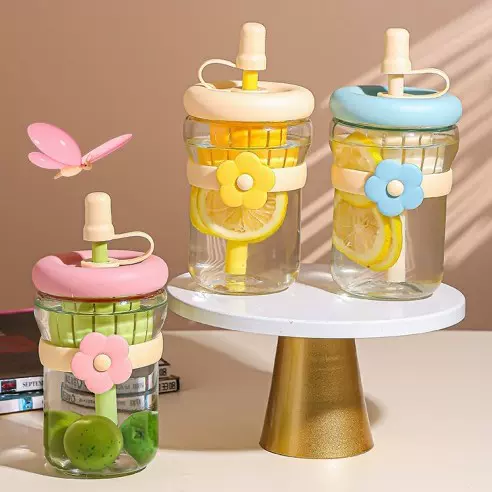 杯子高颜值水杯吸管玻璃杯泡茶杯冷萃花饮品女生便携茶水分离