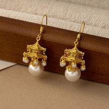 古法铜镀金新中式项链亭子宫灯宫廷风耳环高级感红玛瑙显白饰品女