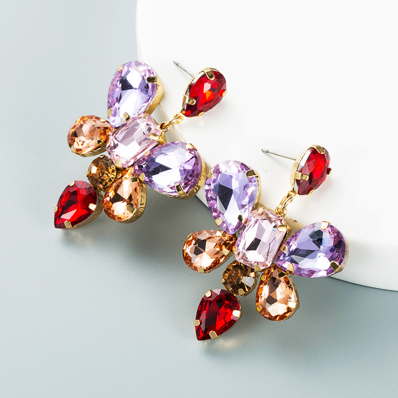 Fashion Drop-shaped Glass Diamond Butterfly Flower Earrings Wholesale Nihaojewelry display picture 3
