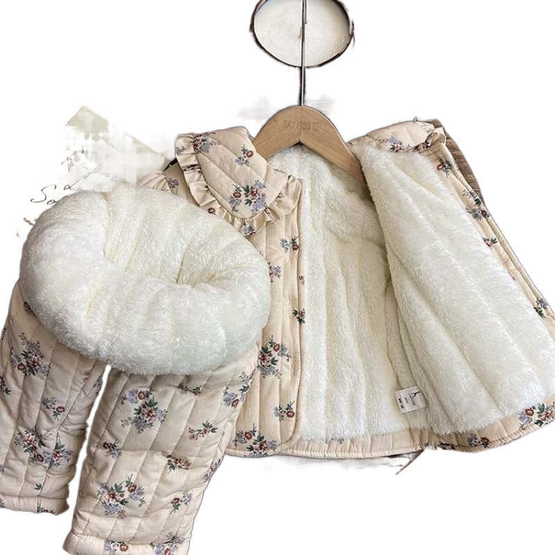 어린이 잠옷 겨울 3 층 기모 소녀의 두꺼운 퀼트  소녀의 집 옷 가을과 겨울에 따뜻함