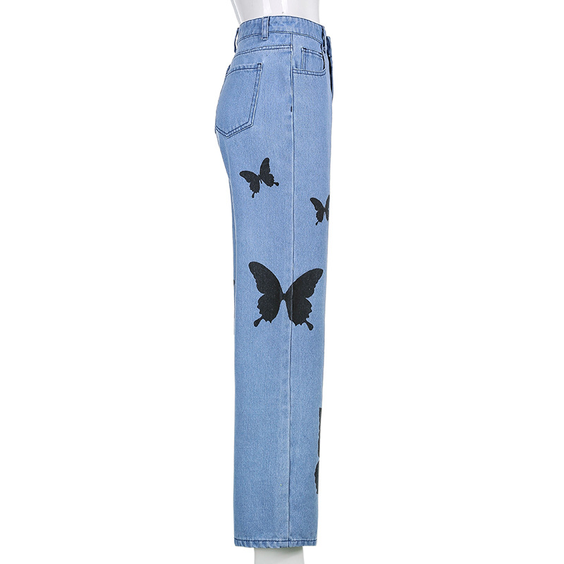 retro printing butterfly jeans NSLQ39322