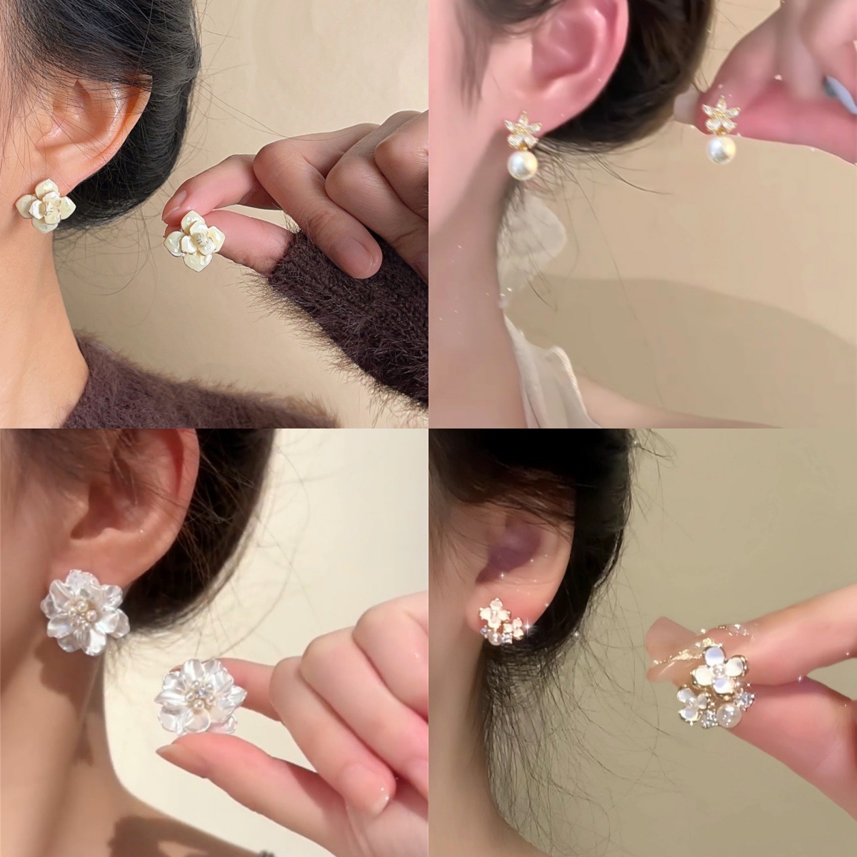 Fresco estilo coreano amplio nicho de alto nivel sin agujeros de orejas pendientes flores dulces temperamento mosquito bandeja de orejas