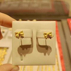 沙金饰品新中式国风蝴蝶结耳钉女款轻奢百搭设计小众高级感首饰品