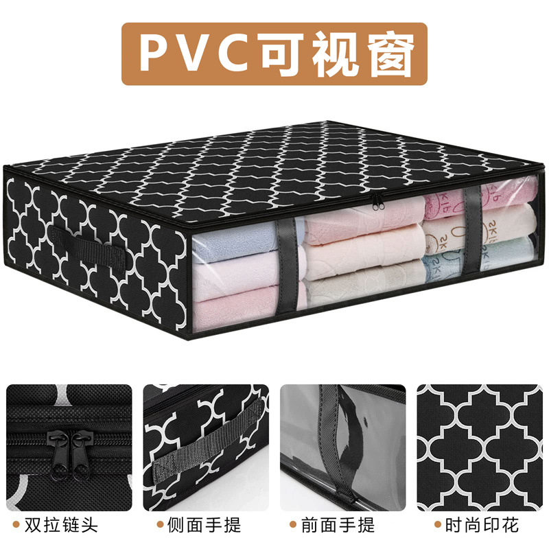 Bolsa de almacenamiento de taza no tejida Bolsa de almacenamiento debajo de la cama Bolsa de embalaje y acabado de ropa doméstica transfronteriza Edredón visual transparente