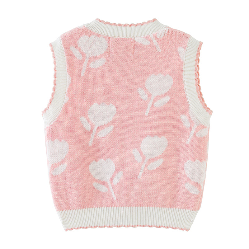Ropa para niños flor jacquard suéter para niños pequeños y medianos chaleco chaleco suéter sin mangas rebeca de punto para niñas cabello de una pieza