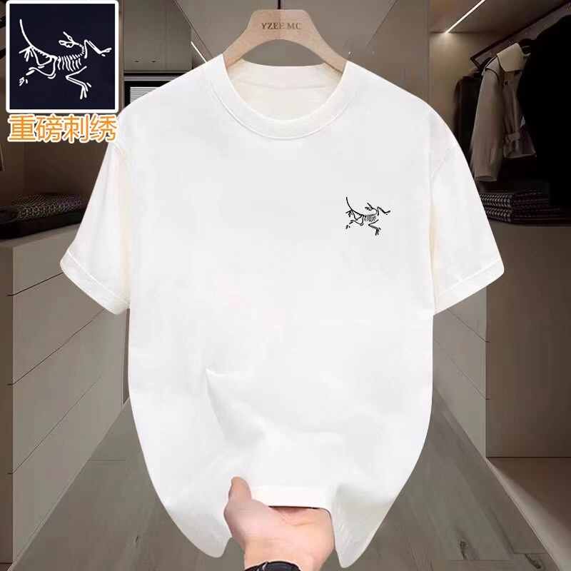 半袖アメリカンヘビー刺繍Tシャツメンズラウンドネック二重糸純綿半袖320グラムカップルトレンディブランドルーズ|undefined