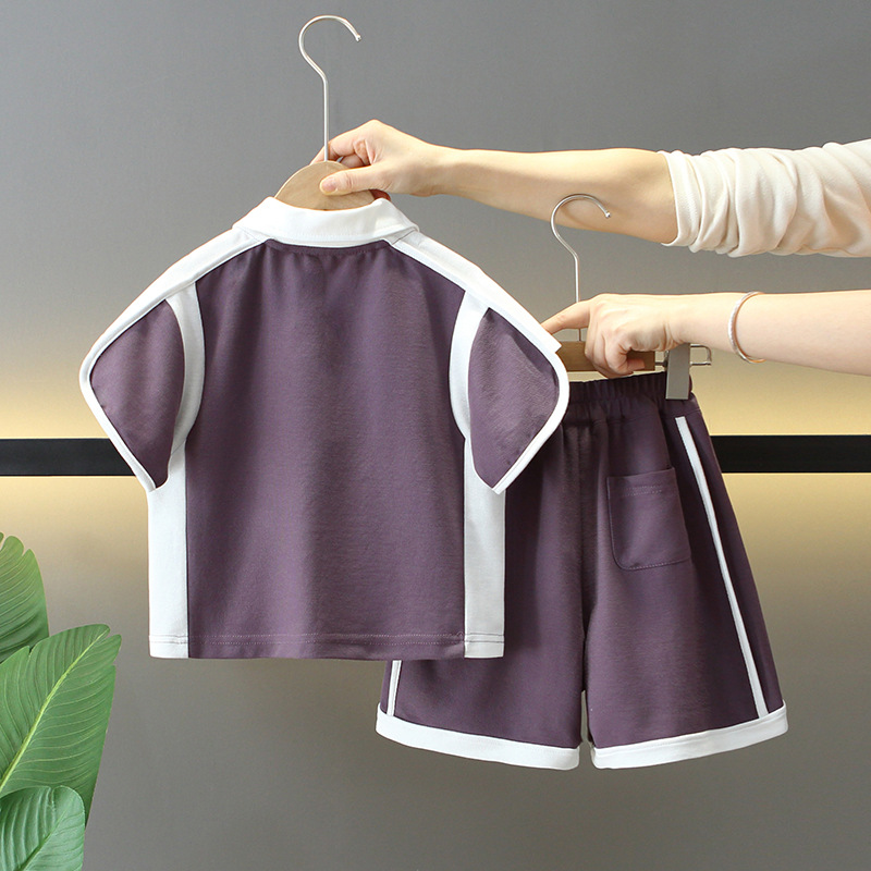 7861 traje de verano para niños 2025 nuevo traje de dos piezas de manga corta para niños ropa de polo casual de verano para bebés