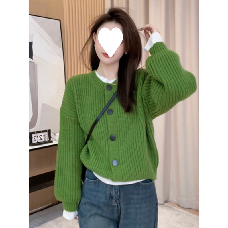 Chunky Knit Color-Block Button Soft Sweater Cardigan for Women, Spring and Autumn 2024 New Versatile Stylish Knit Cardigan