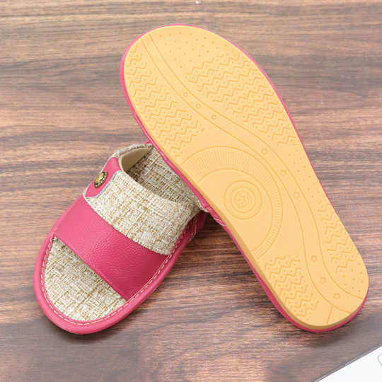 Factory in stock top layer cowhide open toe sandals summer gifts home non-slip beef bottom open toe button sandals