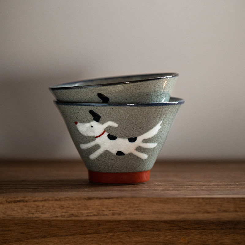 [Official genuine goods] Japanese Imported Xiangfang Kiln Cute Dog Fighting Bowl Underglaze Rice Bowl Ceramic Tableware
