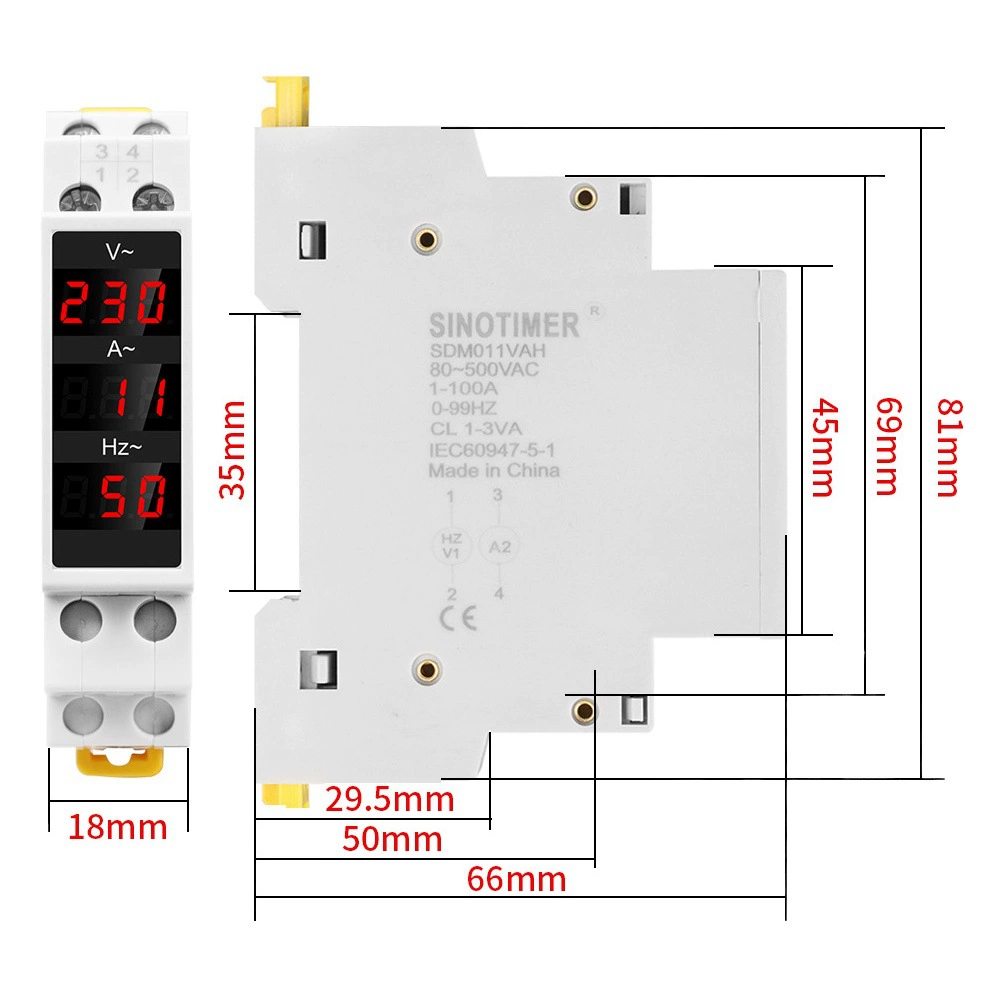 Однофазный измеритель частоты тока напряжения с направляющей, измеритель частоты переменного тока, три дисплея, 80-500 В, 1-100А, 0-99 Гц