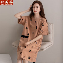 纯棉睡衣女甜美韩版短袖睡裙休闲条纹宽松可外穿家居服圆领连衣裙