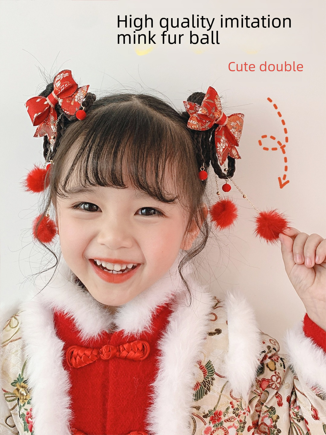 Neue Jahr Chinesischen stil baby perücke geflecht kinder antike haarnadel bogen haar zubehör Chinesische kleidung kopfschmuck großhandel_voghion.com