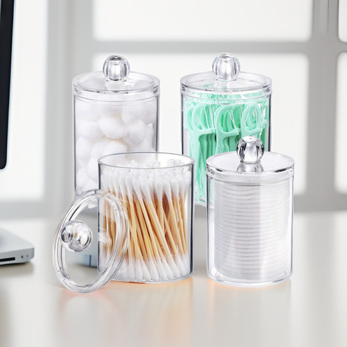 Cotton Swab Box Storage Basket Bathroom Jar Storage Jar Transparent Toothpick Box Desktop Round Cotton Swab Cylinder Refined Makeup Remover Box