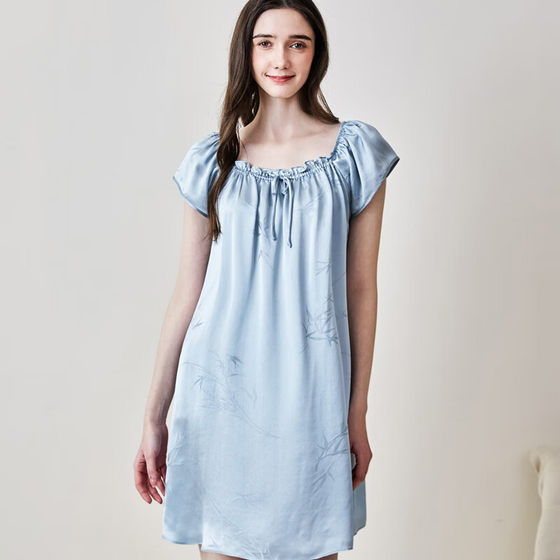 Korean Style Loose Comfortable Age-reducing Short-sleeved Silk Pajamas Women's Summer Short-sleeved Nightgown 100 Mulberry Silk dress