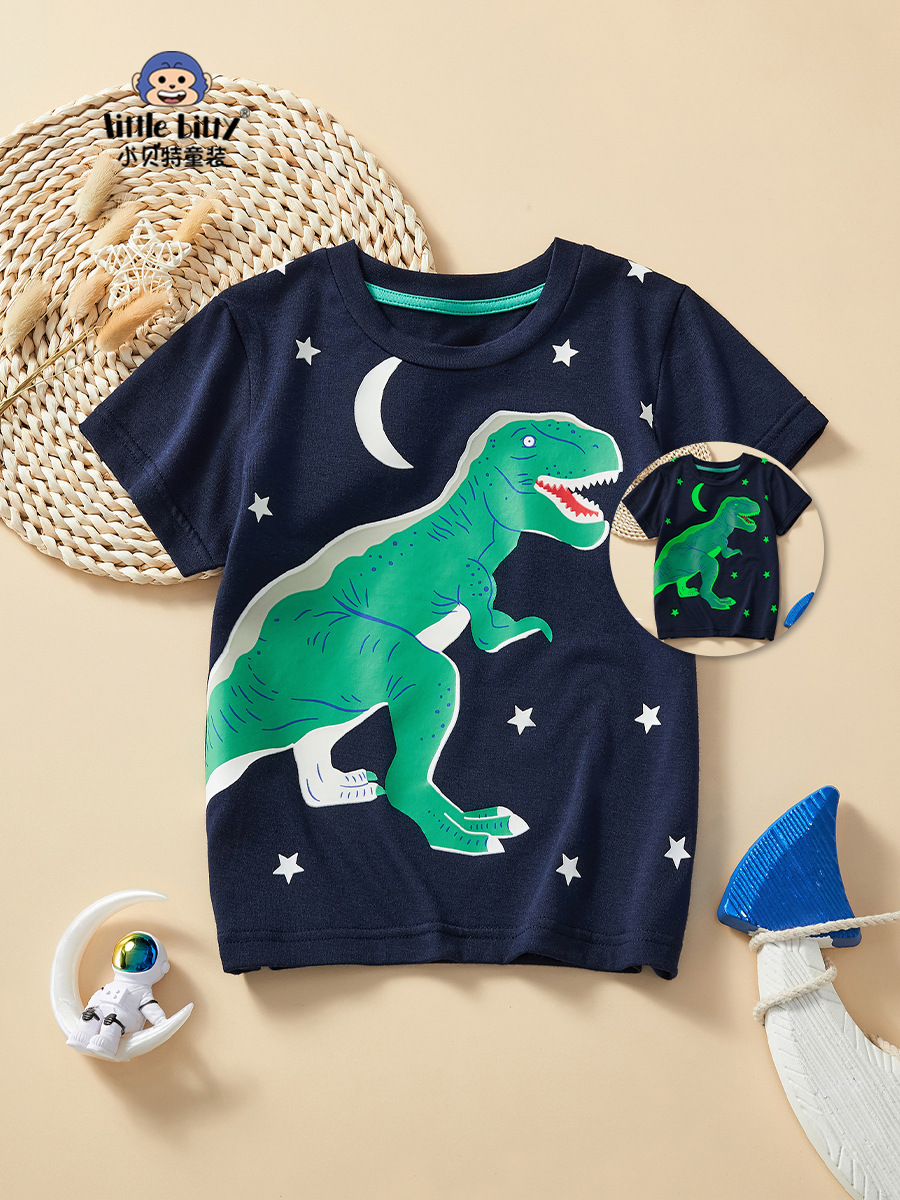 Children's Clothing Boys Short Sleeve 2025 Summer New Cartoon Dinosaur Print T-Shirt Children's Tops Boys Summer T-Shirt