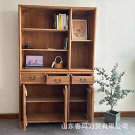 新中式老榆木书柜家用客厅靠墙摆件茶具储物架风化书本柜餐边柜