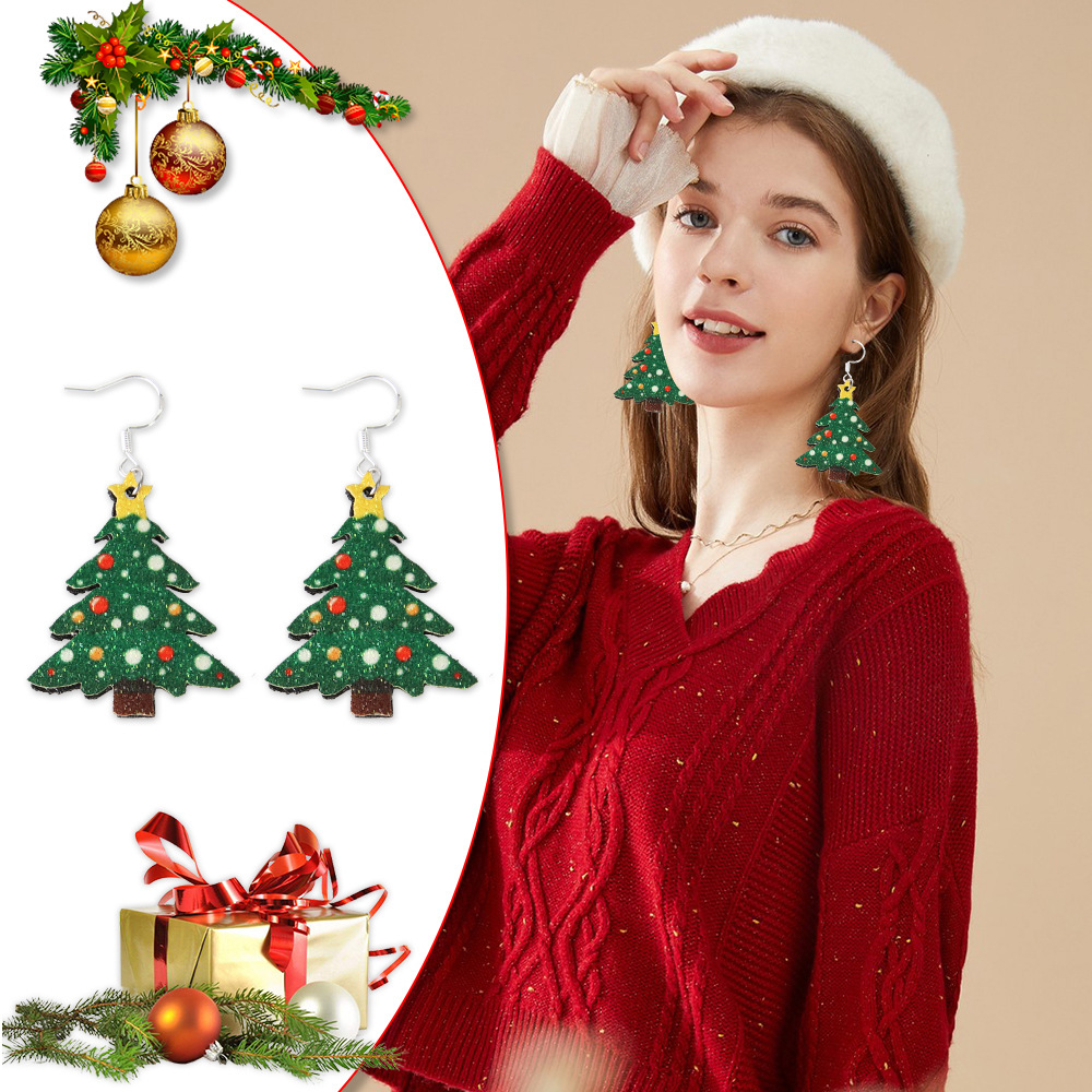 Neu Baum Santa Funkelnden Anhänger Cartoon Silber Überzogene Ohrringe_voghion.com