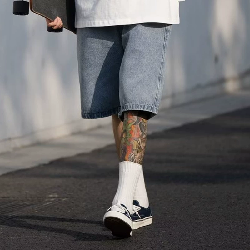 Джинсовые шорты мужские летние Универсальные однотонные повседневные брюки средней длины прямые модные Свободные Студенческие Брюки С 5 четвертями мужские