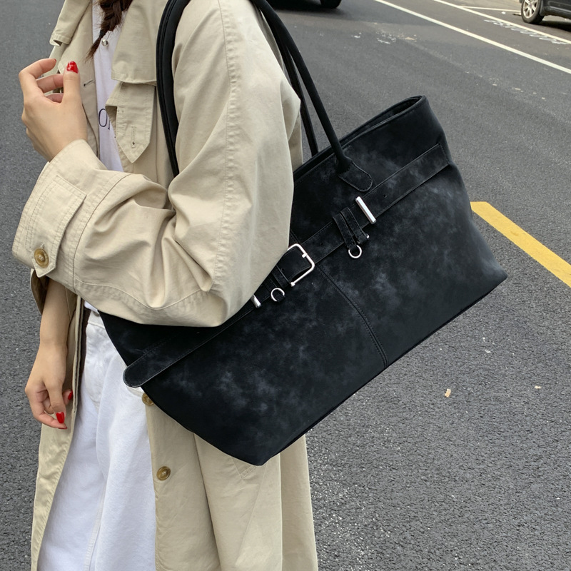 麂皮绒磨砂上班通勤包女式2025新款秋冬百搭复古大容量单肩托特包|undefined