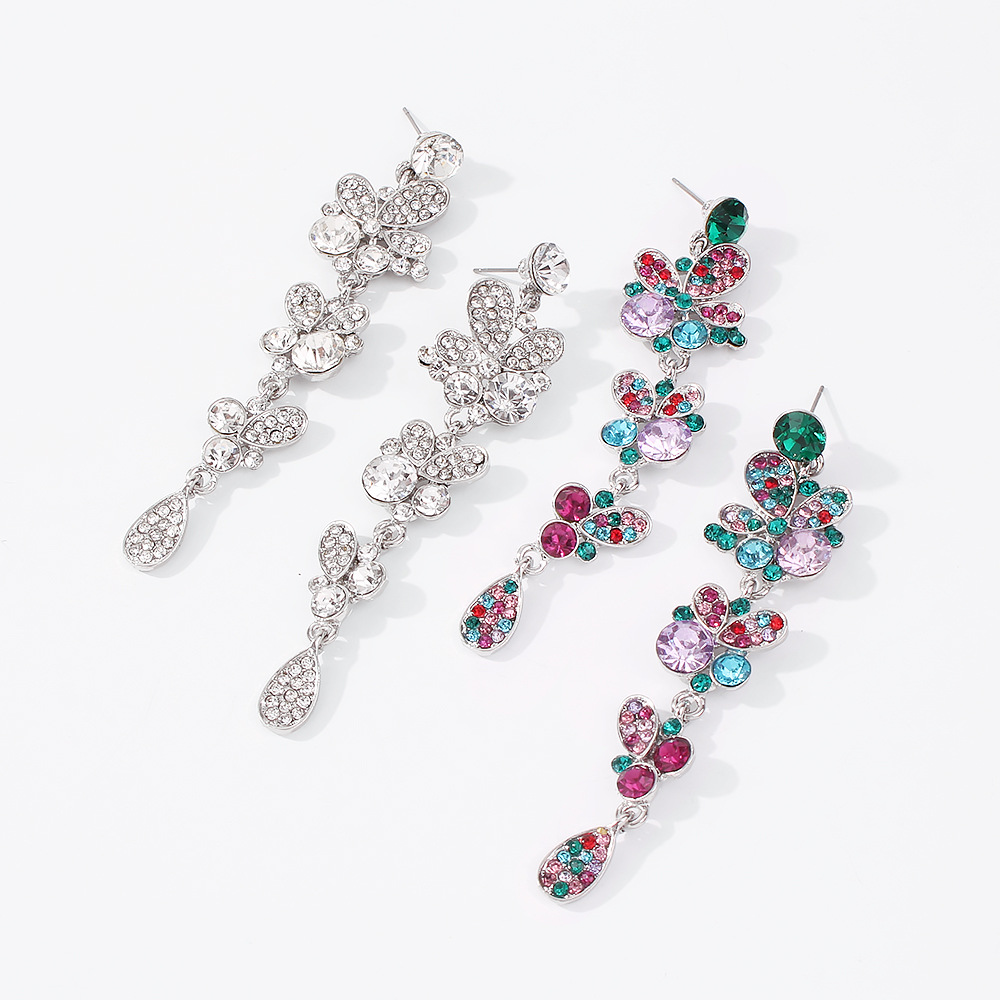 Retro Multi-layer Color Diamond Long Earring display picture 8