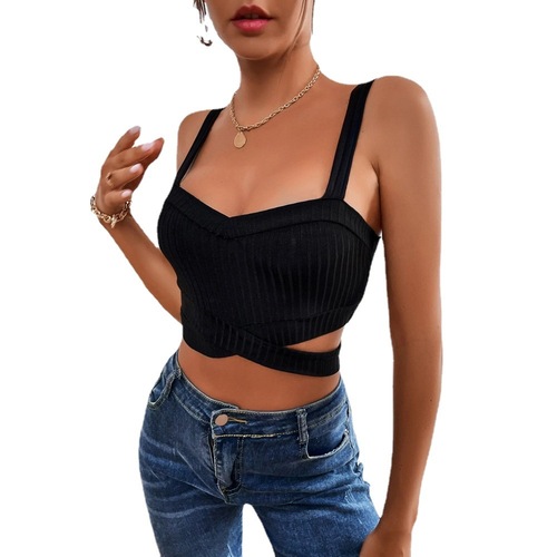 INS European and American style 2024 cross-border women's clothing sexy hollow backless slim ultra short camisole sleeveless top