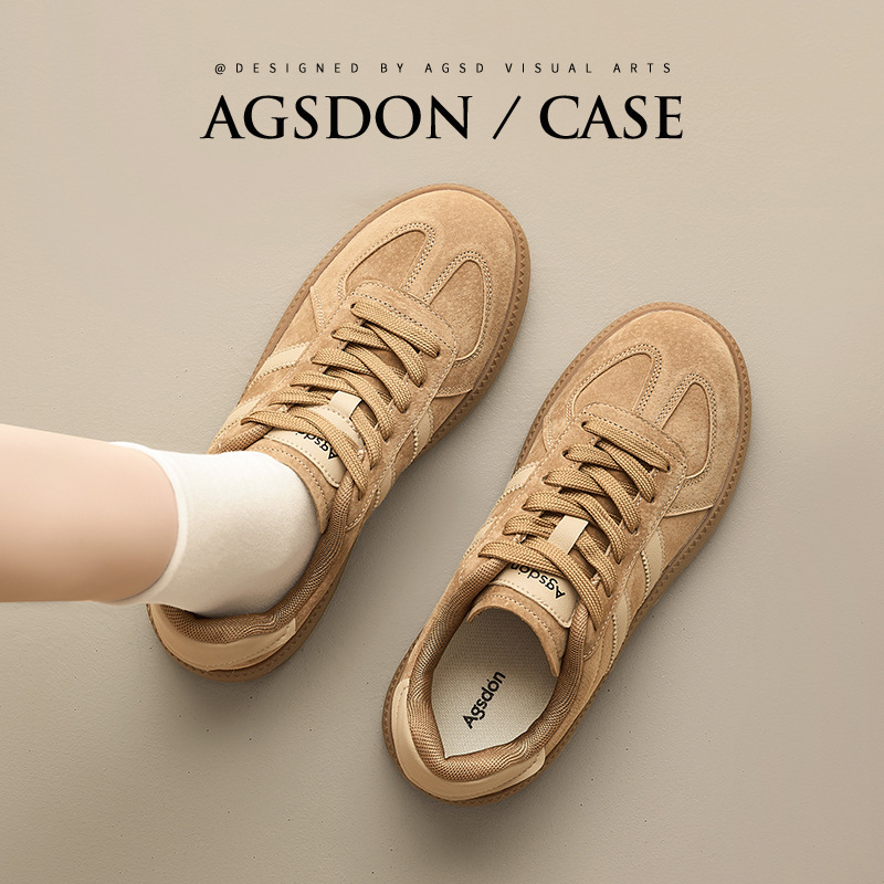 Augu Lion Dengde zapatos de entrenamiento para mujeres otoño y invierno 2025 nuevo estilo de zapatos de skate marrón con suela gruesa, zapatos casuales retro planos