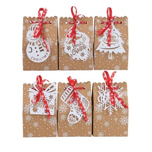 Hot Selling European Style New Candy Box Christmas Party Packaging Box 6 Laser Card Christmas Cowhide Snowflake Paper Bag