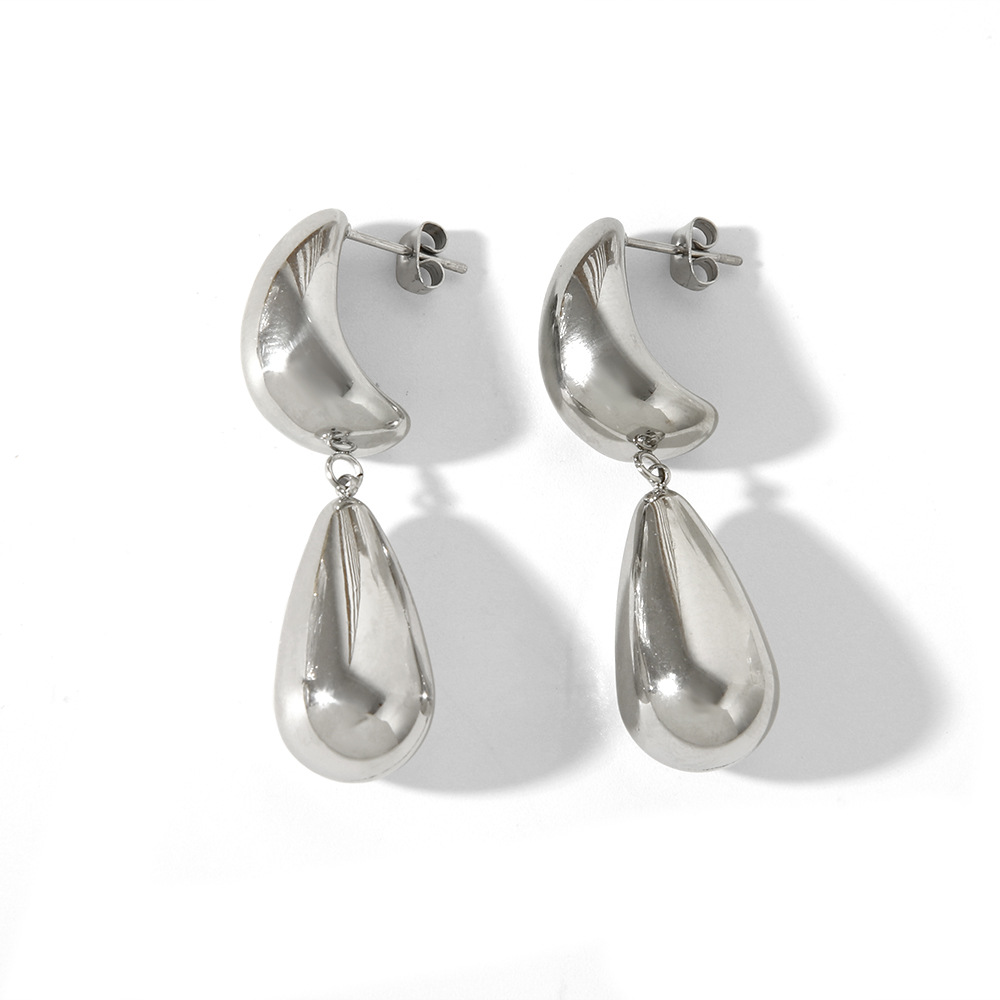 Vacuum Plating 18K Gold Plated Moon Water Droplets 316L Stainless Steel  Elegant Vintage Style Waterproof Non Tarnish Surgical Steel Drop Earrings display picture 4