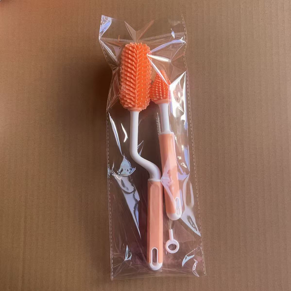 Cepillo de silicona para biberones Cepillo de chupete para bebé Cepillo de pajita Juego de tres piezas Cepillo de limpieza para niños pequeños Juego de combinación de biberones de lavado para bebés