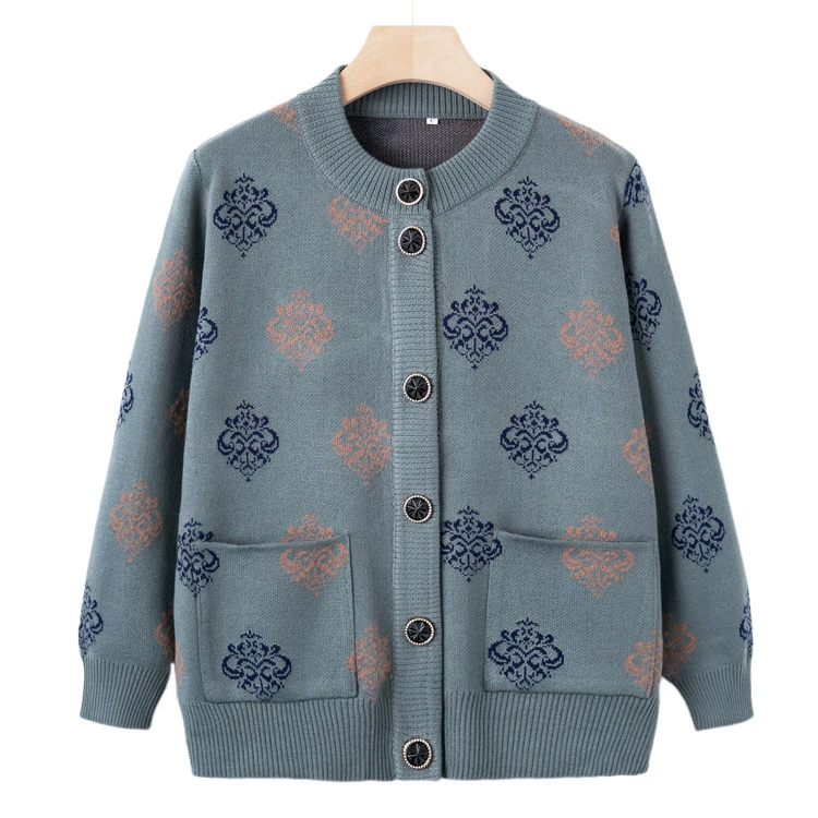 Ранняя осень бабушка свитер кардиган для пожилых людей вязаные осенние пальто с круглым вырезом топ мама свекровь одежда