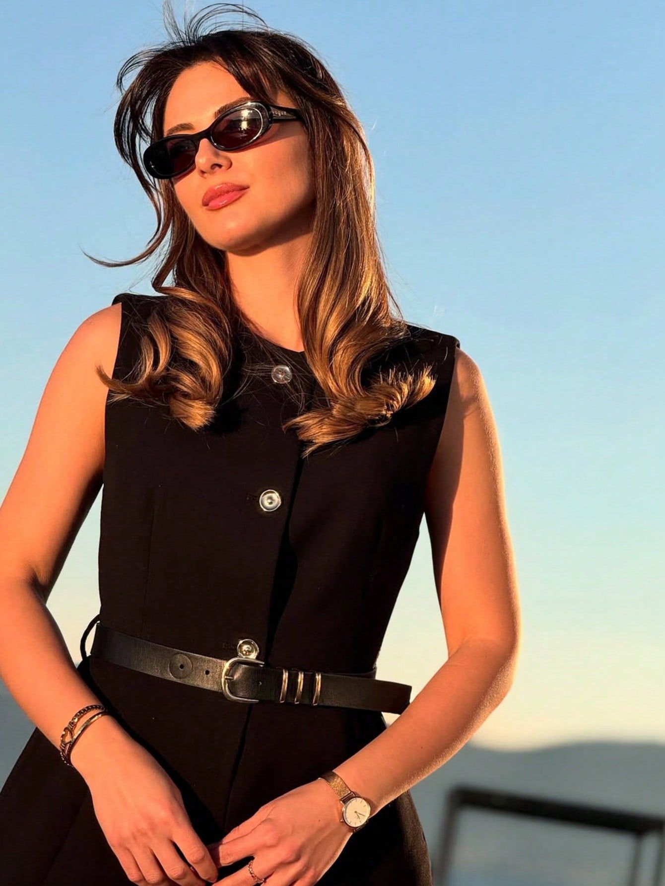Women's Sleeveless Vest Round Neck Top With Waistband American Style Spring New Collection Regular Polyester_ecoleips.com