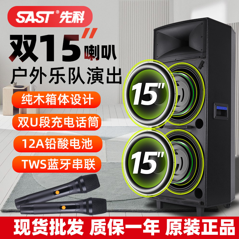 先科1507双十五寸大功率广场舞音响户外拉杆木质音箱15寸超大音量