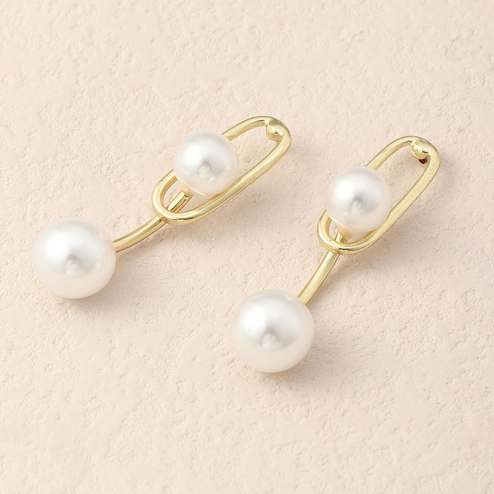 Fashion Simple Geometric Inlaid Pearl Alloy Drop Earrings display picture 3