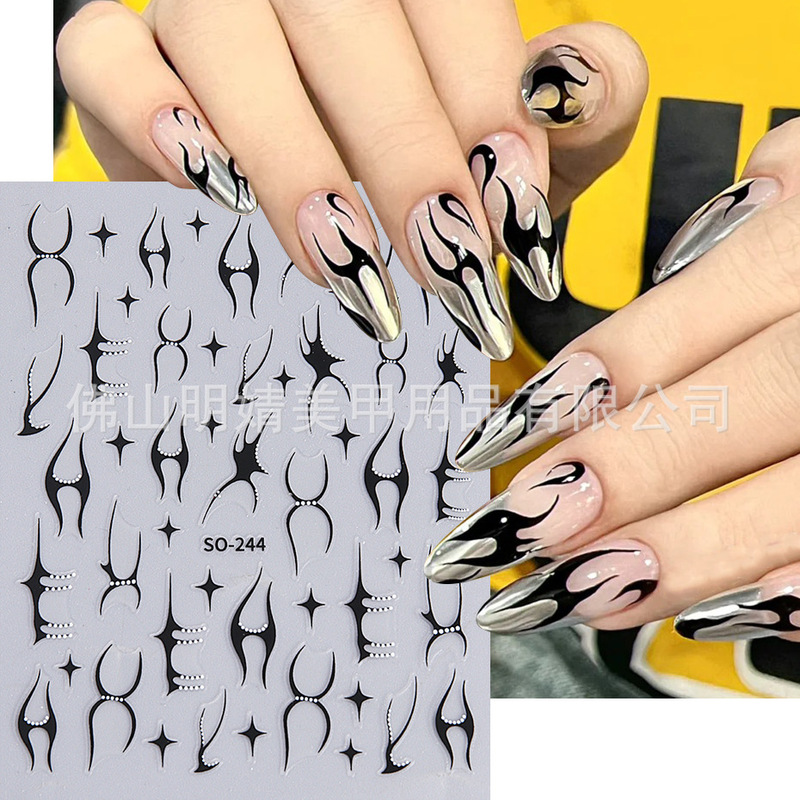 Y2K Thorn Flame Nail Art Sticker I Cross-border Retro Spice Metal Flame Line Star Mount Glue Nail Sticker