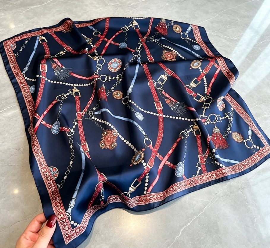 70 bufanda de seda bufanda cuadrada sentido de alta gama moda coreana salvaje profesional imitación bufanda de seda pequeña bufanda de seda con estampado retro mujer