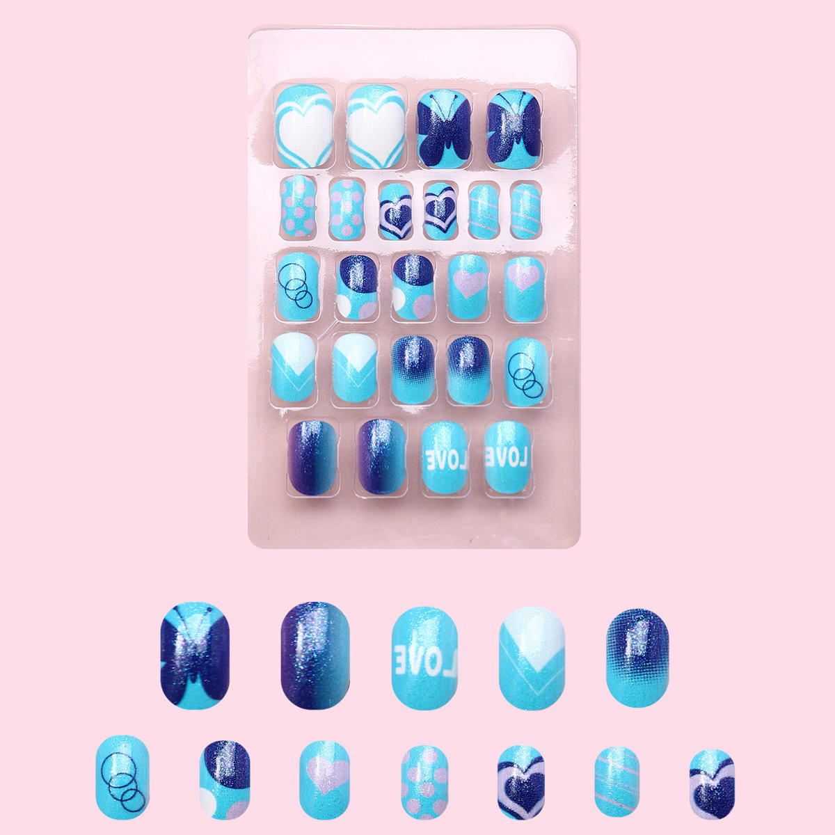 Juego de 24 piezas de uñas postizas para niños con diseño de dibujos animados, desmontables con adhesivo y exquisito diseño.