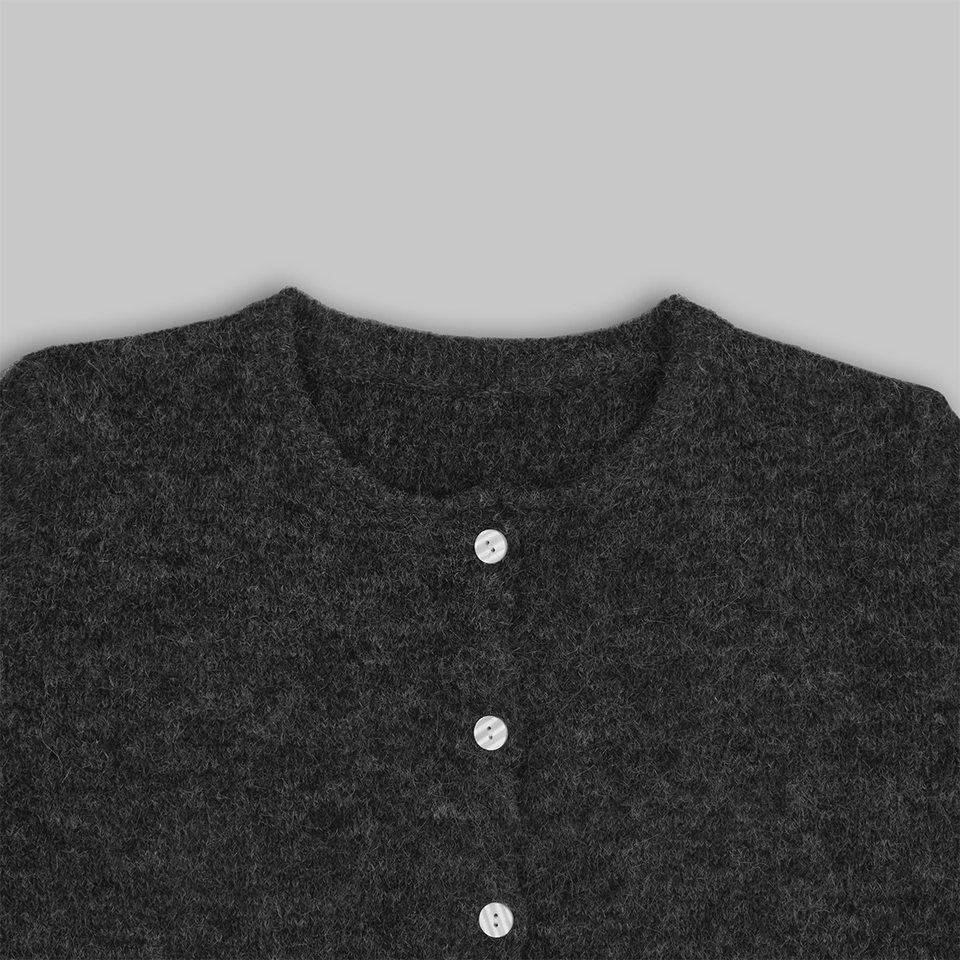 Áo khoác cardigan len nữ cổ tròn dài tay cài một hàng cúc phong cách retro thanh lịch — Màu trắng, Màu xám đậm, Xanh da trời, Xanh lá cây chi tiết 18