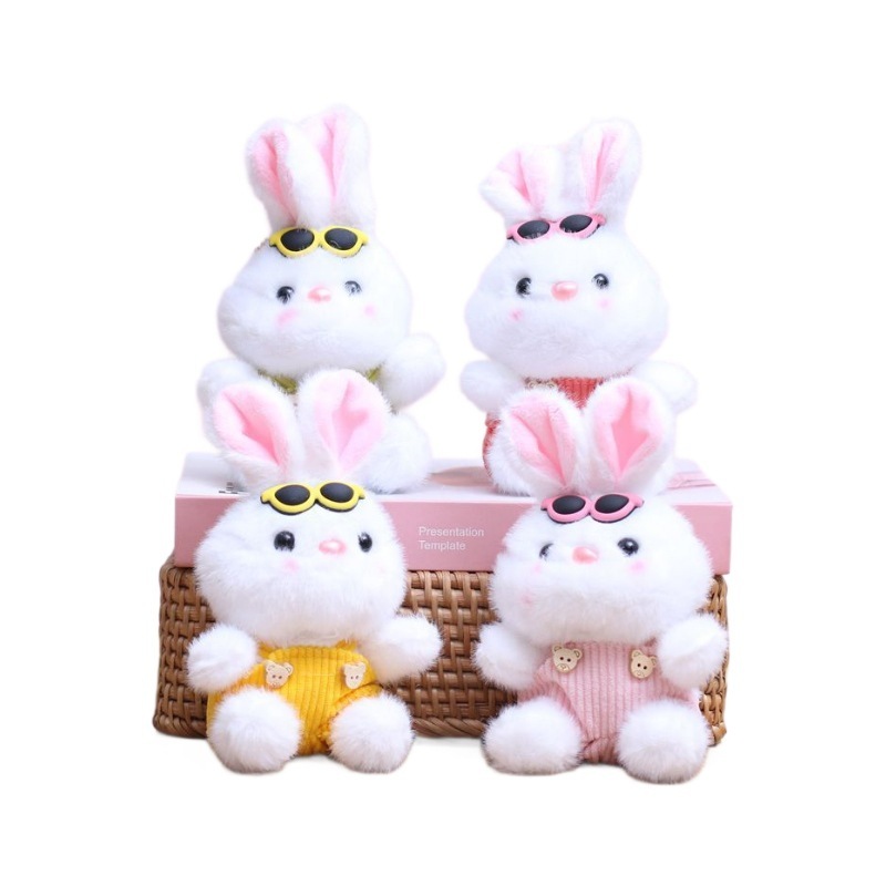 ネット有名人サスペンダーウサギペンダントかわいいメガネ白ウサギぬいぐるみバッグペンダントキーホルダー人形|undefined
