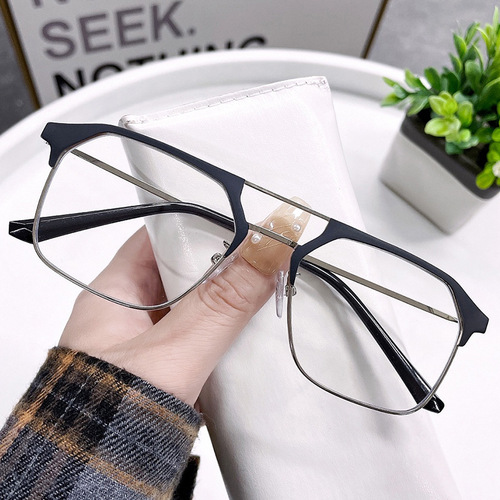 Anti-blue light glasses, black frames for men, handsome glasses, flat glasses for men, double bridge glasses frames, myopia frames available online