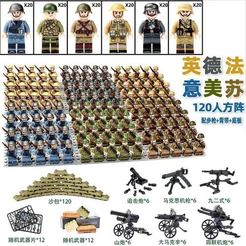 Compatible LEGO brick World War II figure set of the Eighth Route Army, US Army, and German Army military series assembly action figure for boys